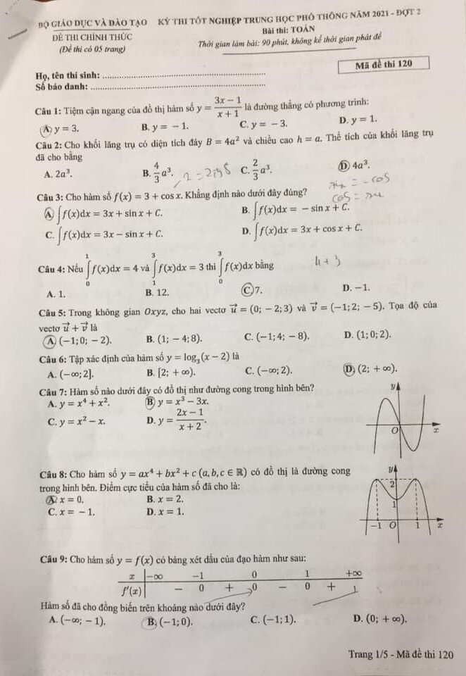 Đề thi, đáp án môn Toán tốt nghiệp THPT 2021 đợt 2 - 3