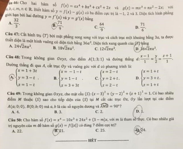 Đề thi, đáp án môn Toán tốt nghiệp THPT 2021 đợt 2 - 7