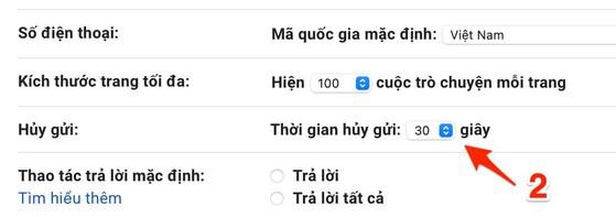 Lựa chọn thời gian thu hồi email là 30 giây. Ảnh: MINH HOÀNG