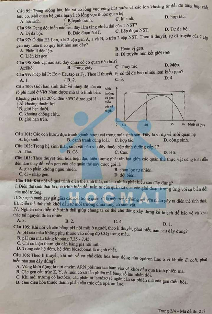 Đề thi môn sinh học tốt nghiệp THPT 2021 đợt 2 - 3