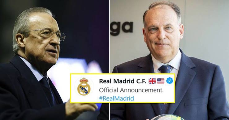 Real Madrid, đứng đầu là Chủ tịch Florentino Perez xác nhận đã đâm đơn kiện Chủ tịch La Liga - ông Javier Tebas và người đứng đầu quỹ đầu tư CVC (Mỹ) - ông Javier de Jaime Guijarro