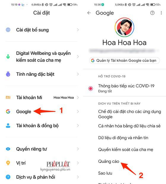 Cài đặt quảng cáo trên Android. Ảnh: MINH HOÀNG