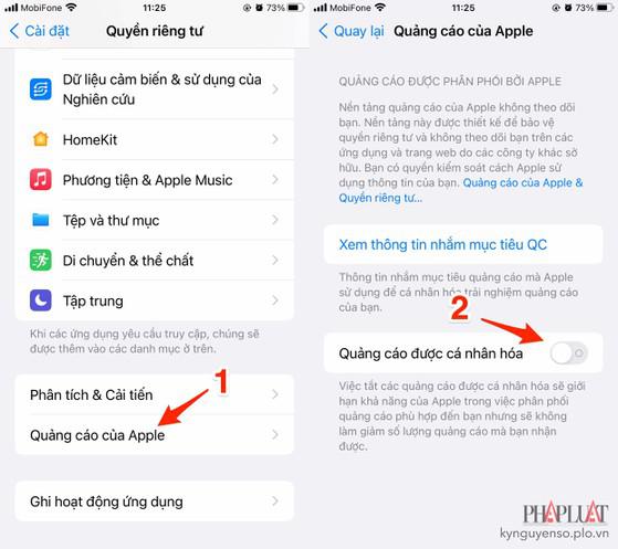 Tắt quảng cáo cá nhân hóa trên iPhone. Ảnh: MINH HOÀNG