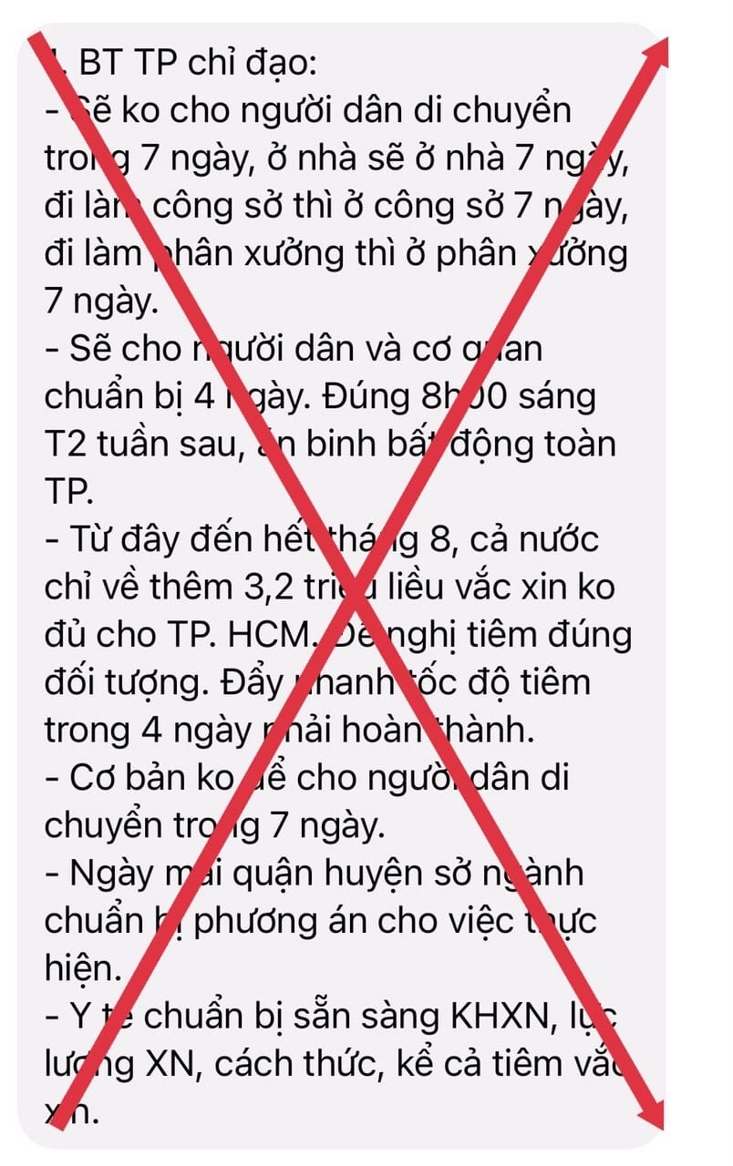 Thông tin “không cho người dân di chuyển trong 7 ngày” là giả mạo.