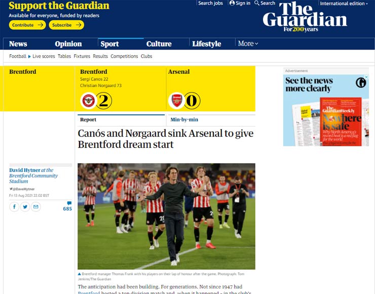 "Sự khởi đầu như mơ" của Brentford khiến tờ The Guardian rất ấn tượng