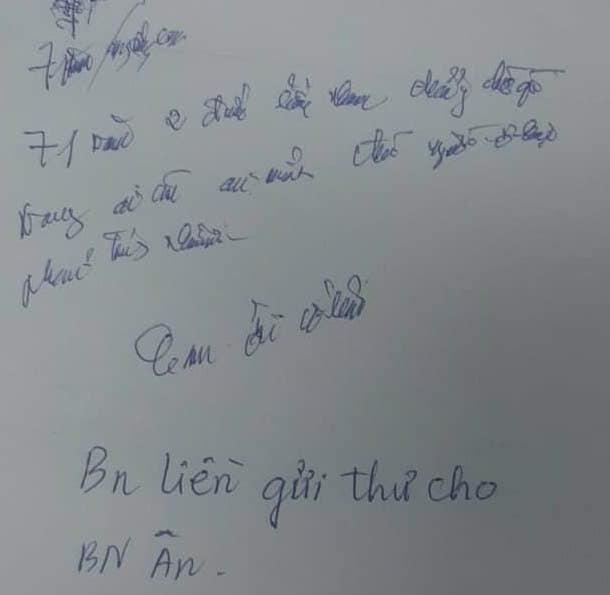 Bức thư của một cụ ông mắc COVID-19 gửi cho người vợ cũng là bệnh nhân COVID-19 - Ảnh: Bác sĩ cung cấp