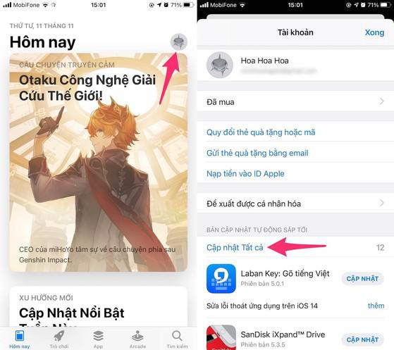 Cập nhật toàn bộ ứng dụng trên iPhone lên phiên bản mới nhất. Ảnh: MINH HOÀNG