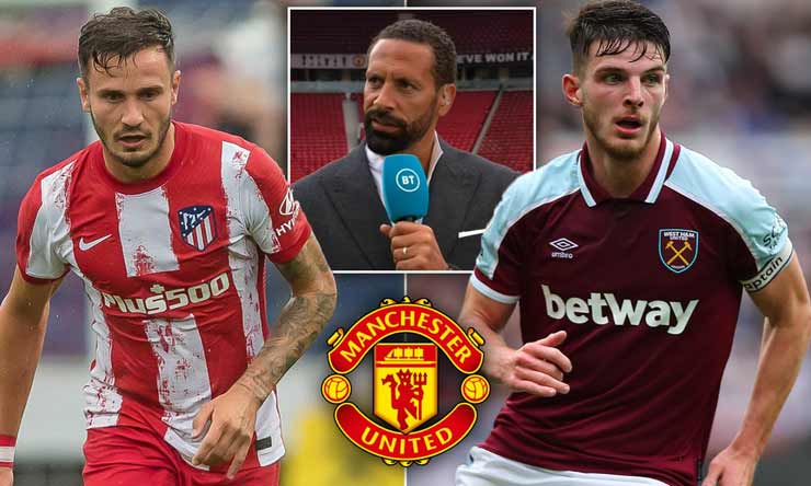 Huyền thoại Rio Ferdinand (ảnh nhỏ) tin rằng MU cần sớm bạo chi 145 triệu bảng để có Saul Niguez và Declan Rice