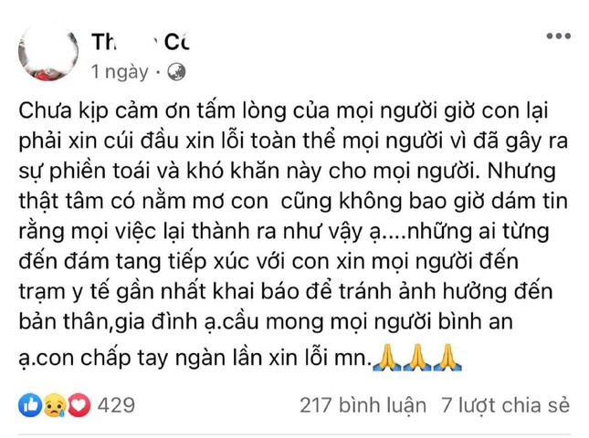 Anh C. viết lời xin lỗi trên trang Facebook cá nhân