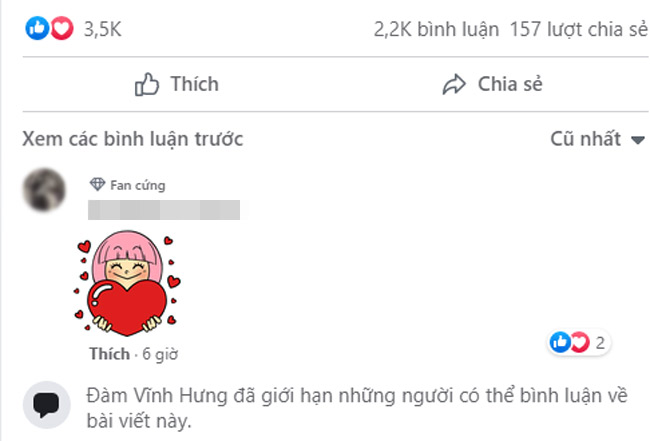 Phần bình luận dưới mỗi bài viết trên trang Fanpage đã bị giới hạn