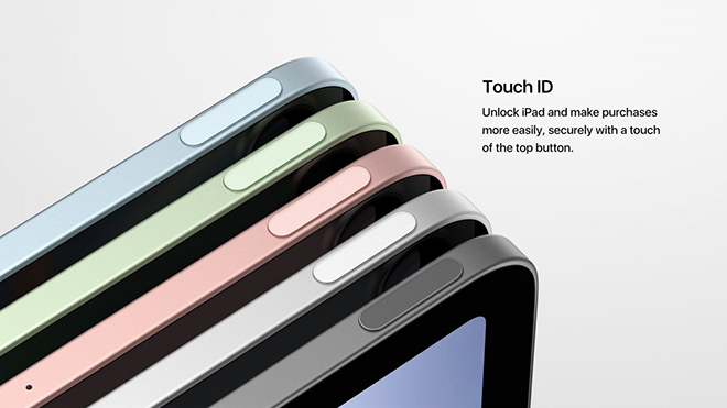 Máy tính bảng cũng hỗ trợ máy quét vân tay Touch ID đặt trong nút nguồn.