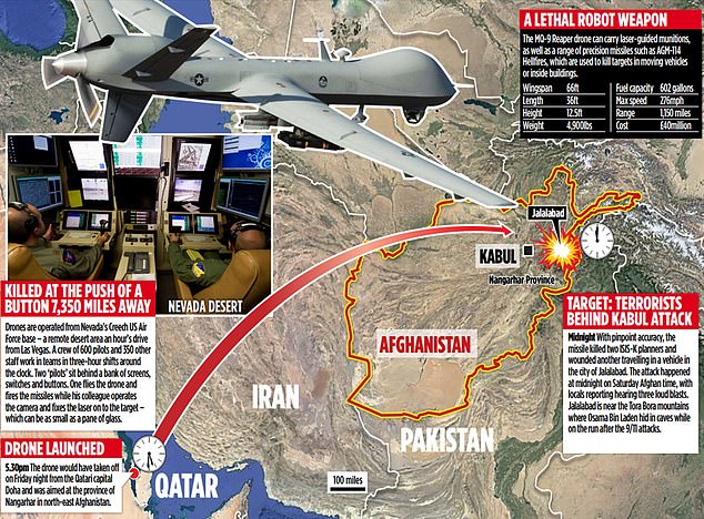 Chiếc MQ-9 Reaper thực hiện sứ mệnh không kích từ căn cứ Mỹ tại Qatar.