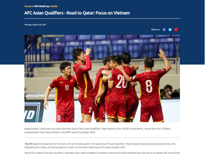 Trang chủ AFC chú ý đặc biệt đến ĐT Việt Nam trước khi chúng ta mở màn vòng loại thứ 3 World Cup 2022