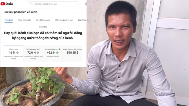 Thu nhập từ YouTube trong tháng 7 của anh là gần 591 USD (chưa trừ các loại&nbsp;phí)