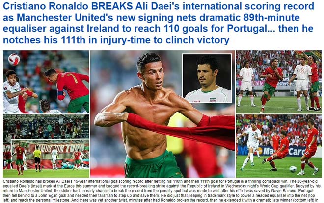Báo chí &#34;ngả mũ&#34; trước kỷ lục gia Ronaldo, phát hiện ăn mừng cực giống Messi - 1