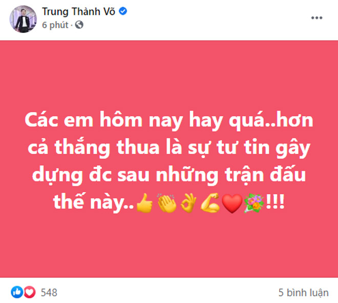 MC Thành Trung khen ngợi các cầu thủ thi đấu tốt