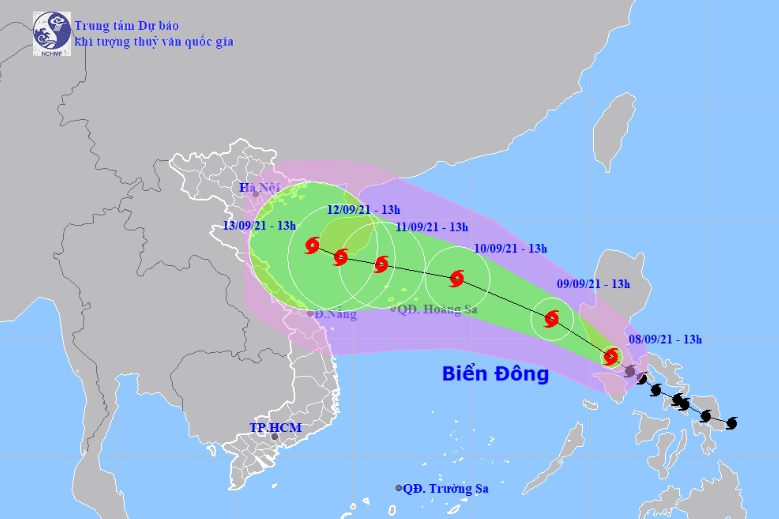 Vị trí và hướng di chuyển tiếp theo của bão Côn Sơn. Ảnh: Trung tâm Dự báo KTTVQG.