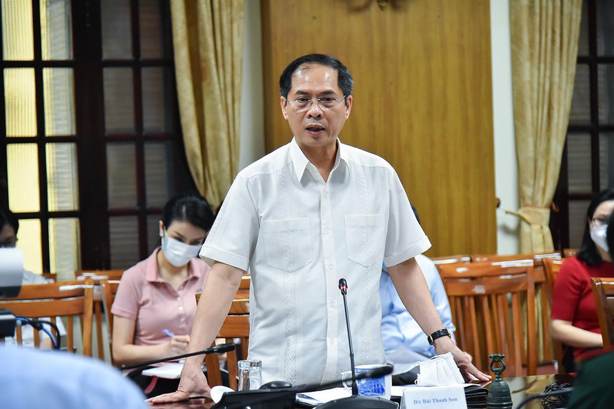 Bộ trưởng Ngoại giao Bùi Thanh Sơn phát biểu tại cuộc họp của Tổ công tác (Ảnh: Mofa)