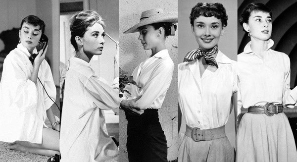 Nữ minh tinh&nbsp;Audrey Hepburn là người mở đầu cho gu mặc&nbsp;thanh lịch với áo sơ mi trắng mix theo nhiều&nbsp;cách khác nhau.