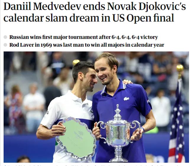 Djokovic và giấc mơ vô địch 4 Grand Slam trong năm đã bị Medvedev làm lỡ