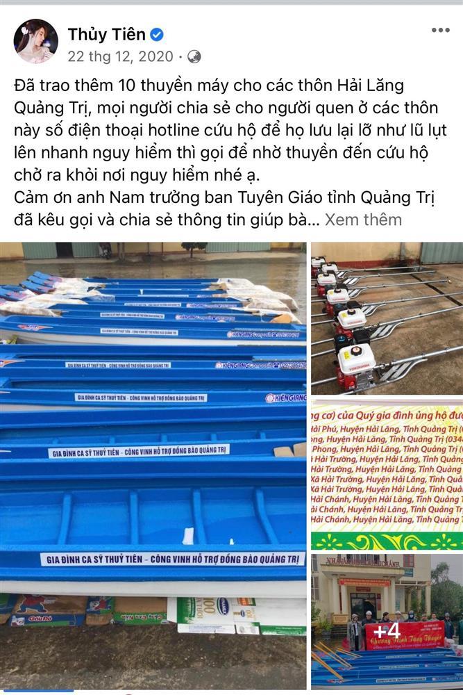 Thời điểm trao 10 chiếc thuyền máy cho tỉnh Quảng Trị vào tháng 12/2020 nằm ở đợt 2 khi Thủy Tiên quay trở lại miền Trung và dùng tiền cá nhân để hỗ trợ