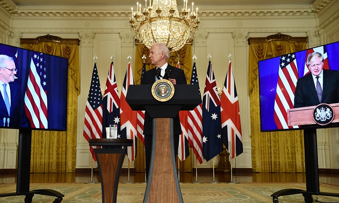 Tổng thống Mỹ Joe Biden tham gia họp báo trực tuyến với hai nhà lãnh đạo Anh và Úc.
