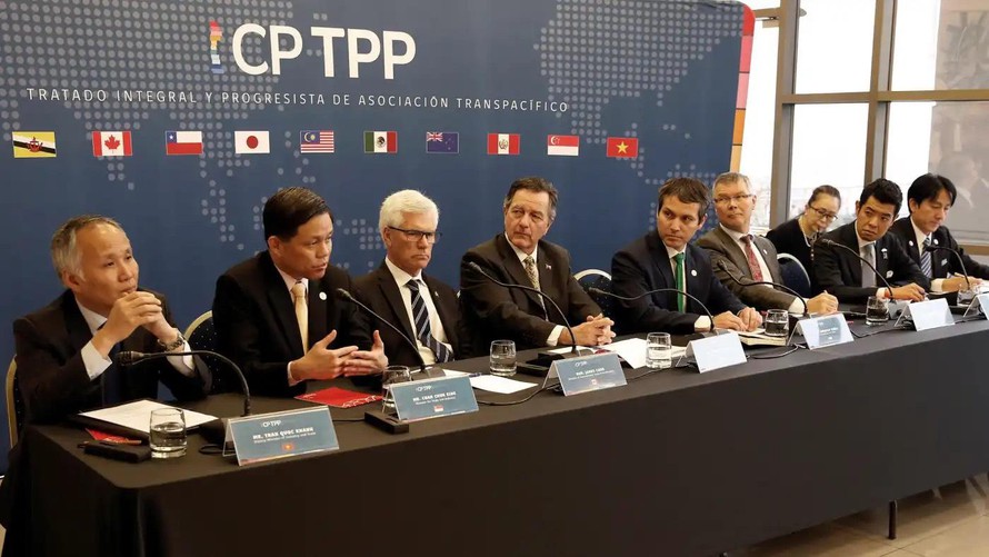 Đại diện các quốc gia CPTPP trong cuộc họp báo tại Santiago, Chile, năm 2019. (Ảnh: Reuters)