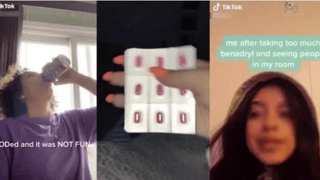 Các video "bắt trend" Benadryl Challenge (thử thách uống thuốc dị ứng) để gây ảo giác trên TikTok.