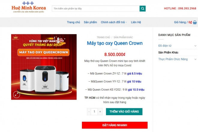 Máy thở Queen Crown mà Huệ Minh Korea chào bán