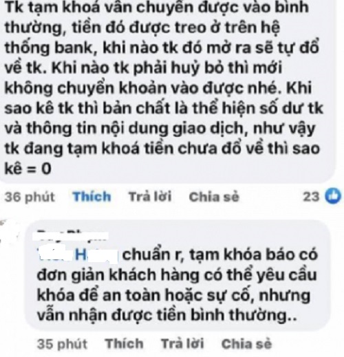 Trong thời gian tài khoản tạm khóa báo có, tiền từ tài khoản khác vẫn có thể chuyển vào nhưng tạm treo