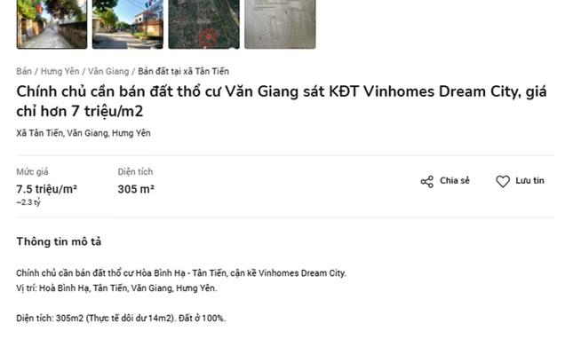 Đất thổ cư trong ngõ (ô tô đi được) tại xã Tân Tiến, Văn Giang (Hưng Yên) đang được rao bán với giá 7,5 triệu đồng/m2 nhưng vẫn chưa có người mua.