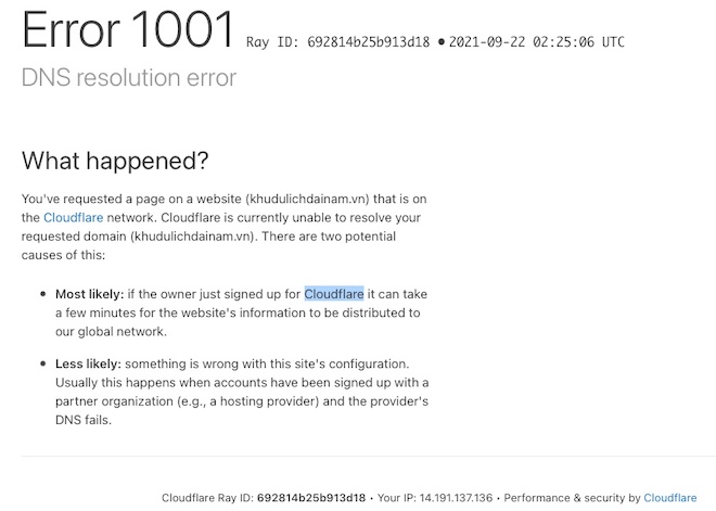 Thông báo lỗi khi truy cập&nbsp;http://khudulichdainam.vn.