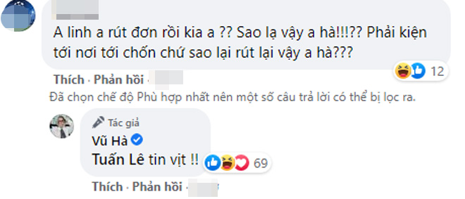 Vũ Hà khẳng khái trả lời khi có cư dân mạng hỏi về tin đồn nghệ sĩ Hoài Linh rút đơn tố cáo bà Phương Hằng