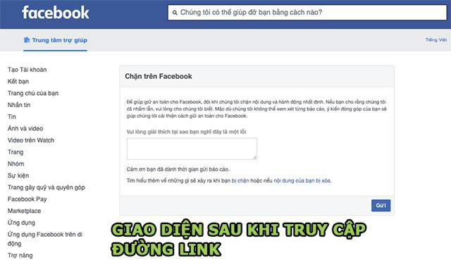 Giao diện của Facebook sau khi truy cập đường link trên.