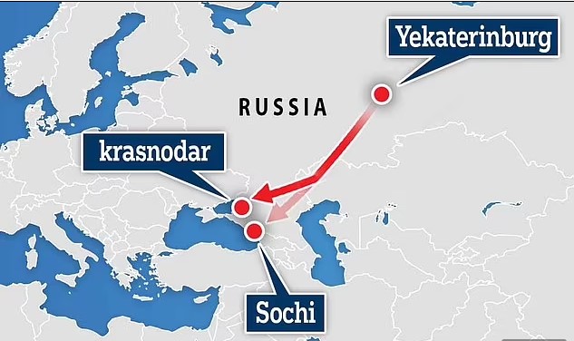 Chiếc máy bay rời thành phố Yekaterinburg sáng 25/9 để tới thành phố nghỉ dưỡng Sochi, Nga, nhưng gặp 2 sự cố. Ảnh: Daily Mail