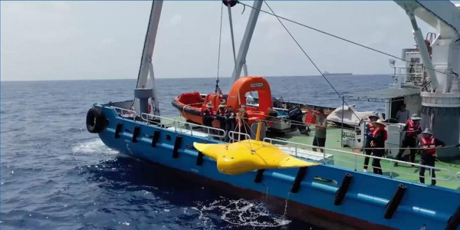 Thiết bị 'cá đuối' không người lái TQ thử nghiệm trái phép ở Hoàng Sa. Ảnh: GLOBALINK