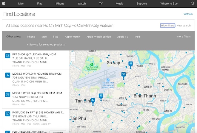 Danh sách các địa điểm bán sản phẩm Apple chính hãng đã được "nhà táo" cấp chứng nhận.