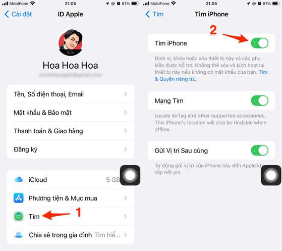 Tắt tính năng Find my iPhone trước khi hạ cấp. Ảnh: MINH HOÀNG