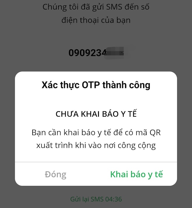 Trong lần đầu sử dụng, PC-Covid yêu cầu người dùng khai báo y tế. Bạn có thể chọn "Khai báo y tế" để cập nhật tình trạng sức khỏe của mình, hoặc nhấn "Đóng" để bỏ qua.