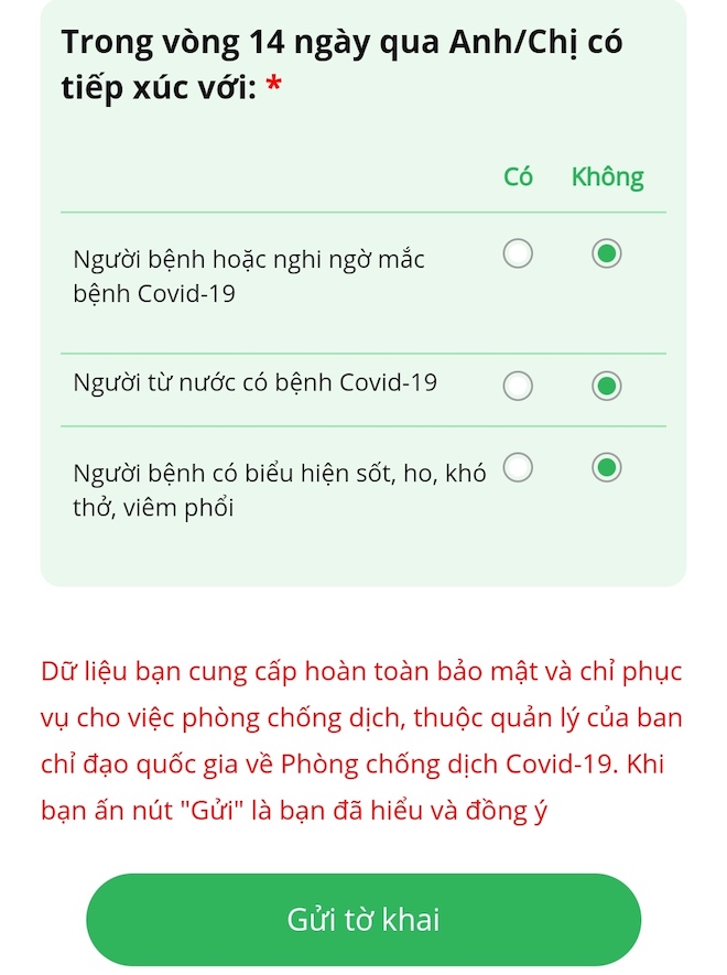 Nếu khai báo y tế, thông tin khai báo y tế sẽ hoàn toàn bảo mật và chỉ phục vụ cho việc phòng, chống dịch.