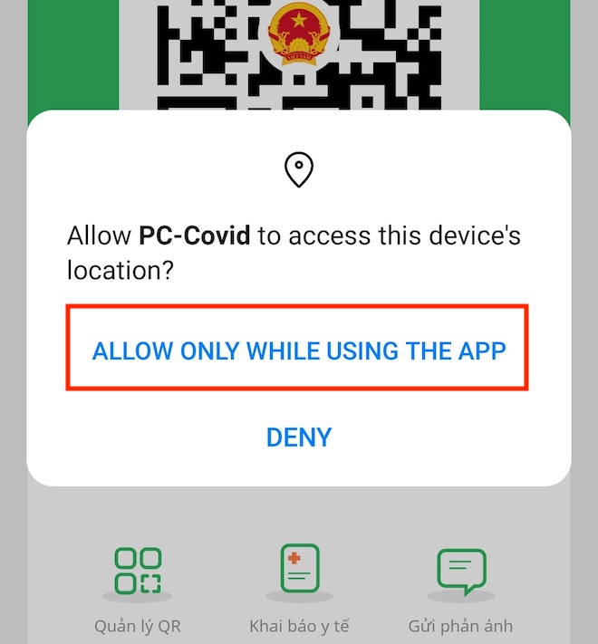 Ở bước tiếp theo, xác nhận đồng ý cho PC-Covid sử dụng thông tin vị trí.