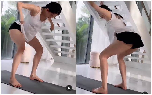 Chân dài quê Trà Vinh từng gây xôn xao khi chia sẻ clip tập thể dục với động tác đơn giản nhưng góc máy lại 'zoom' vào vòng 3 gây phản cảm.
