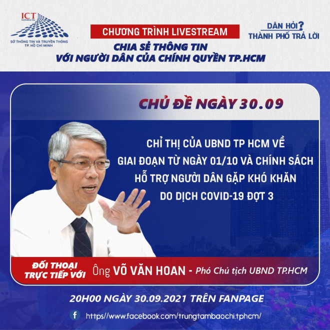 Phó Chủ tịch UBND TP HCM Võ Văn Hoan đối thoại trực tiếp với người dân lúc 20 giờ tối nay
