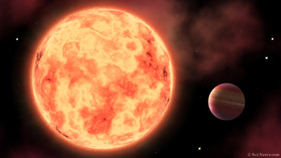 Sao mẹ TOI-1518 và ''Sao Mộc nóng"' với bầu trời sắt kề bên - Ảnh đồ họa từ Sci-News
