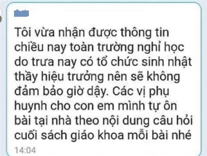 Nội dung được cho là thầy giáo chủ nhiệm thông báo học sinh nghỉ học, đăng tải trên mạng xã hội Facebook