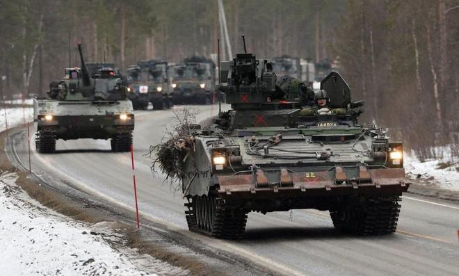 Xe thiết giáp Thụy Điển diễn tập cùng lực lượng NATO ở Na Uy hồi cuối tháng 3-2022