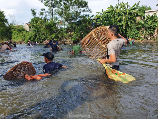 Người dân ào ào vươn nơm để săn cá.