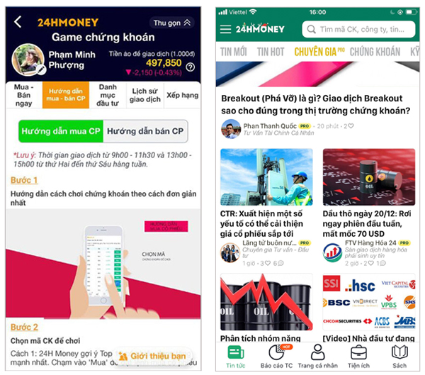 Người mới có thể dễ dàng tiếp cận với chứng khoán thông qua app 24hMoney