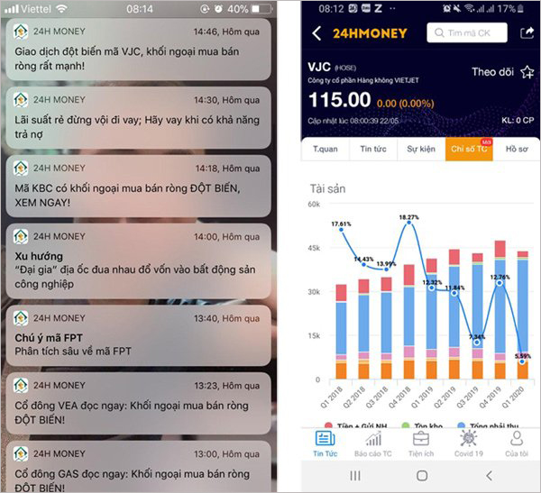 App 24hMoney có nhiều tiện ích để nhà đầu tư có thể chọn cổ phiếu tốt