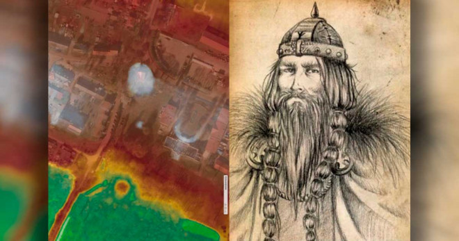 Bức ảnh vệ tinh cho thấy "bóng ma" bí ẩn trên đỉnh núi, nơi tọa lạc nhà thờ và chân dung vị vua bị mất tích, vua Viking Harald Bluetooth - Ảnh: ANCIENT ORIGINS